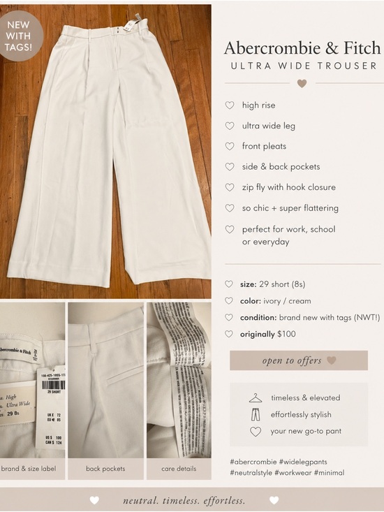 Abercrombie & Fitch Pants - Abercrombie & Fitch Ivory Wide-Leg Trousers